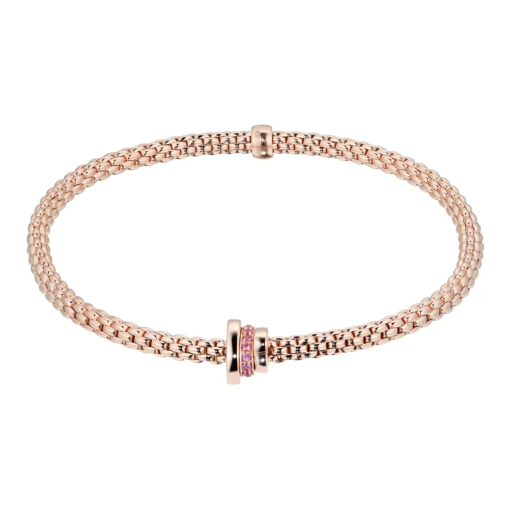 Fope Exclusive 18ct Rose Gold Flex'it Prima Pink Sapphire Medium Bracelet