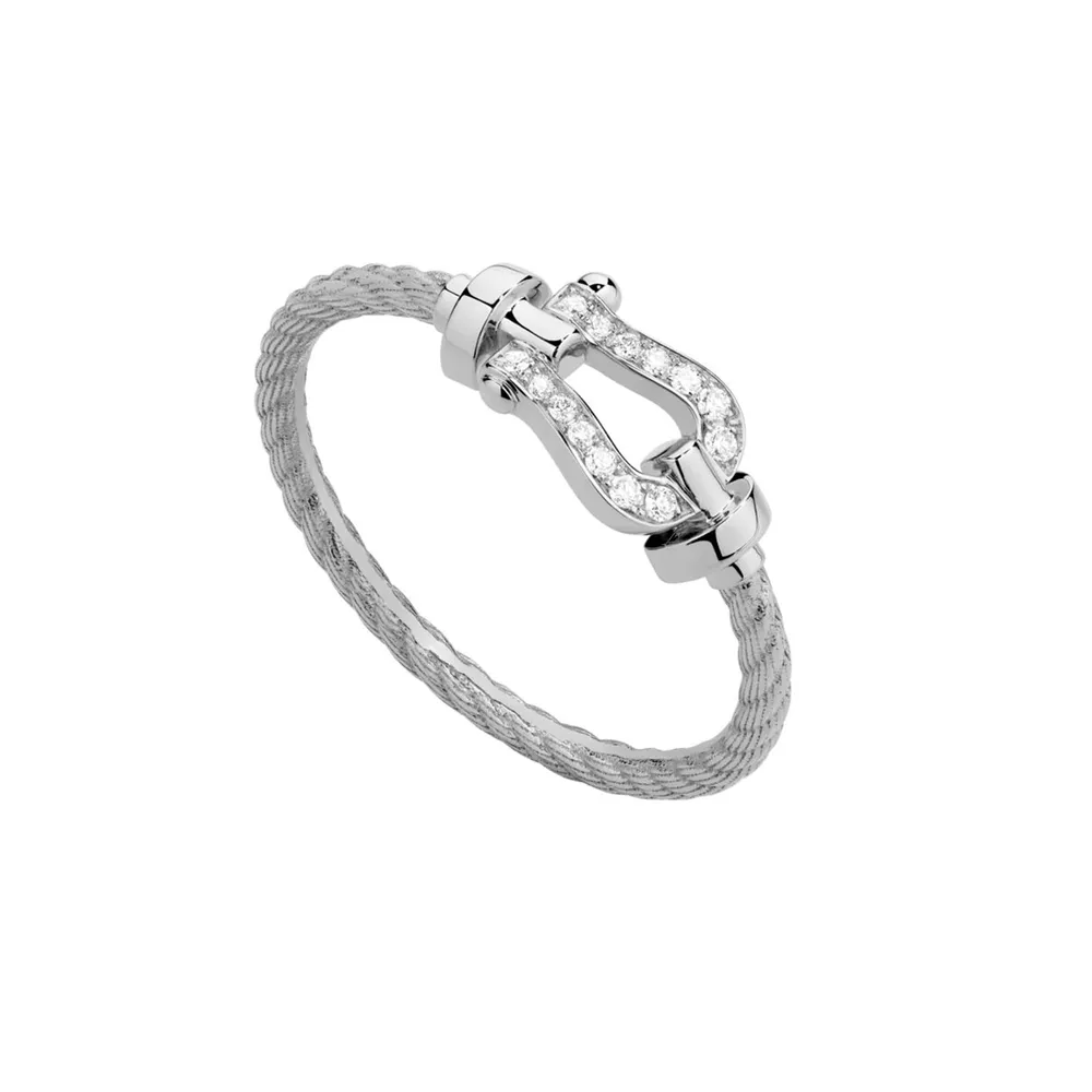 Fred Force 10 18ct White Gold 0.05ct Diamond Cable Ring