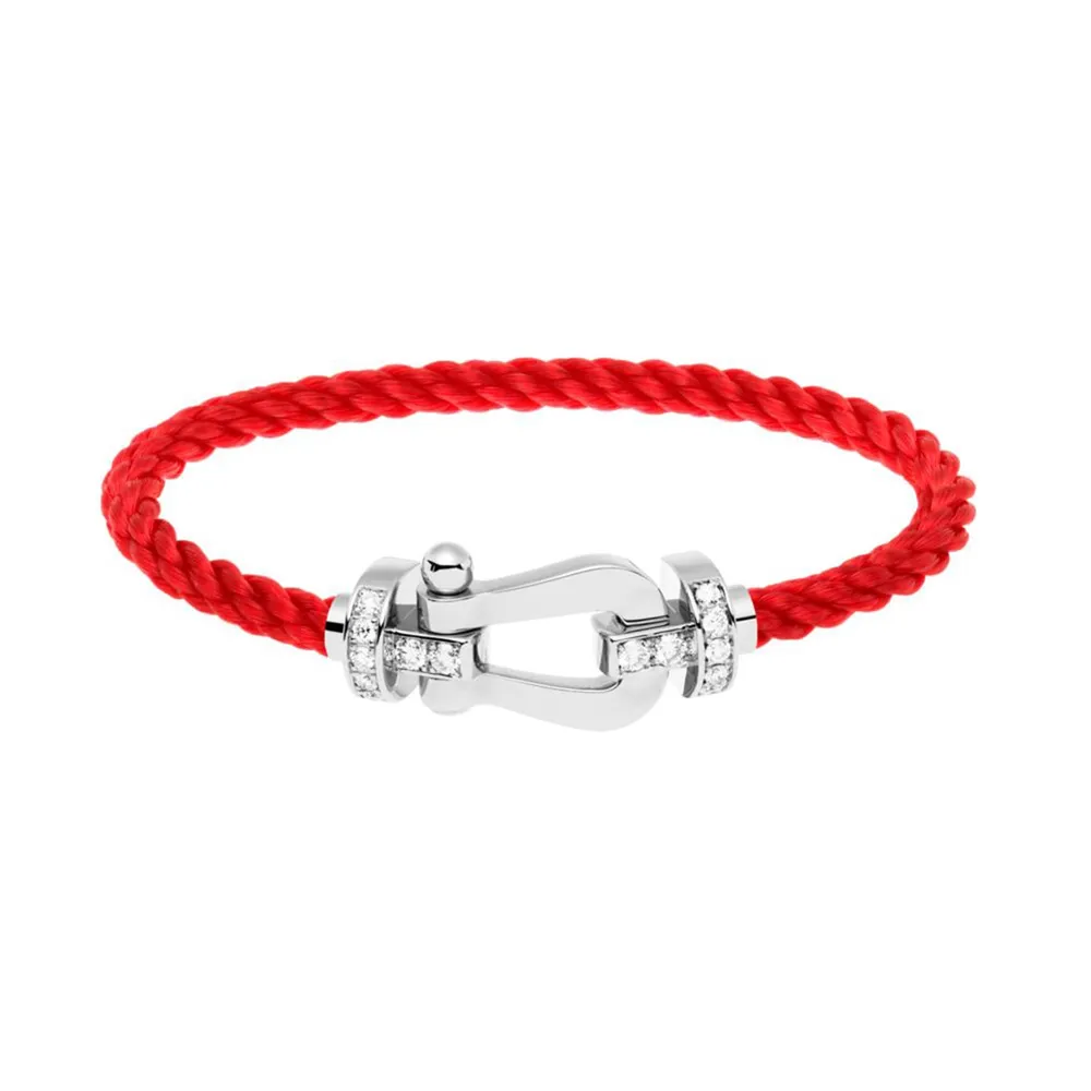 Fred Force 10 18ct White Gold 0.24ct Diamond Buckle & Red Cable Large Model