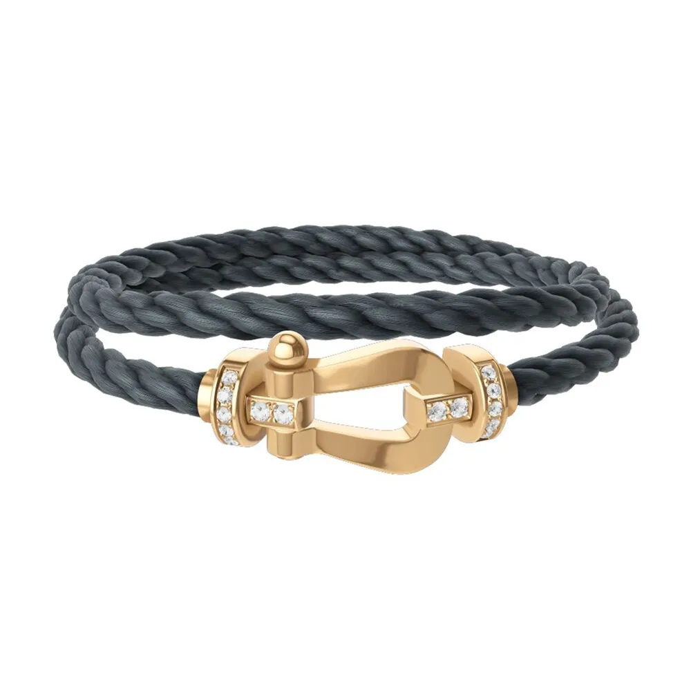 Fred Force 10 18ct Yellow Gold 0.24ct Diamond Buckle & Grey Cable Large Model