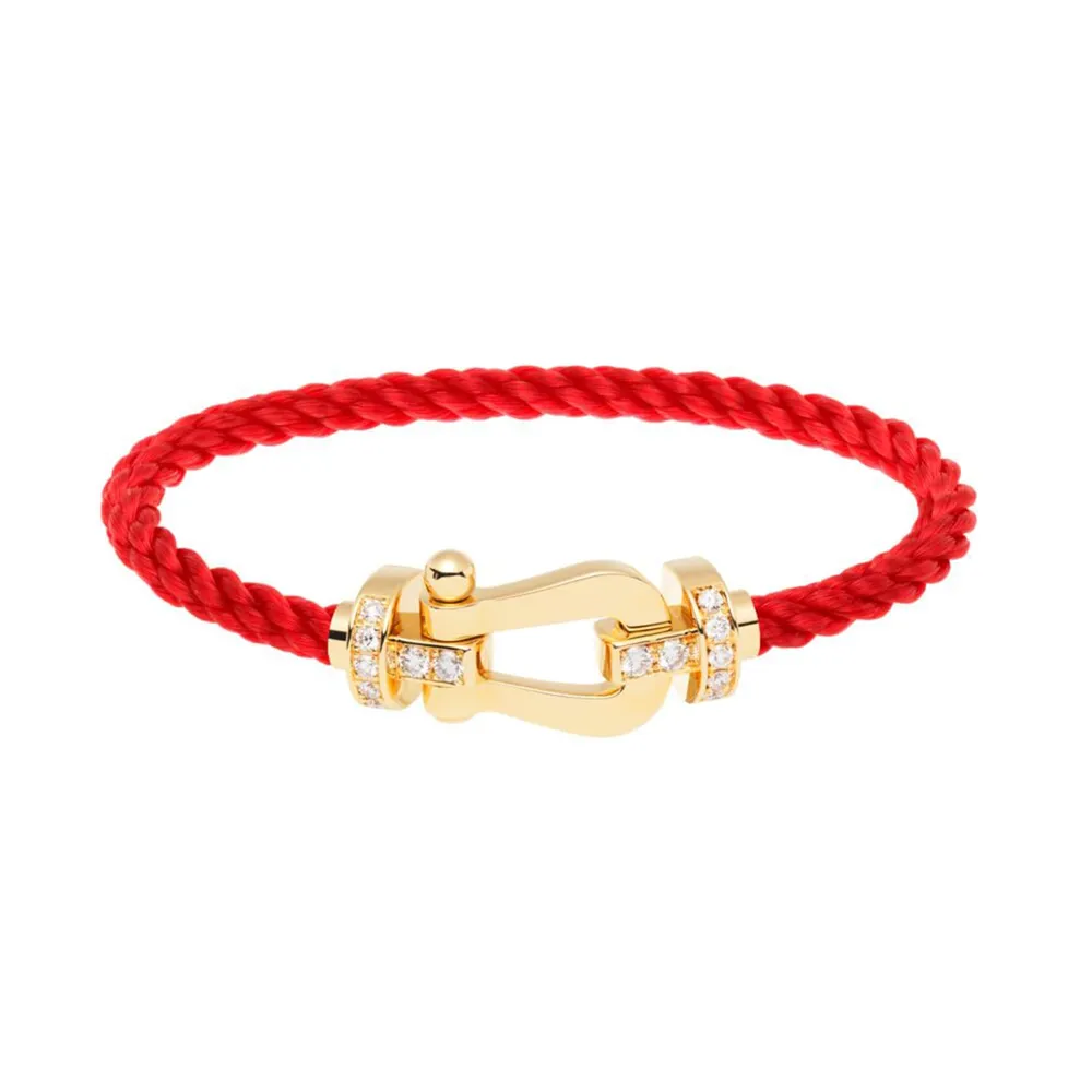 Fred Force 10 18ct Yellow Gold 0.24ct Diamond Buckle & Red Cable Large Model