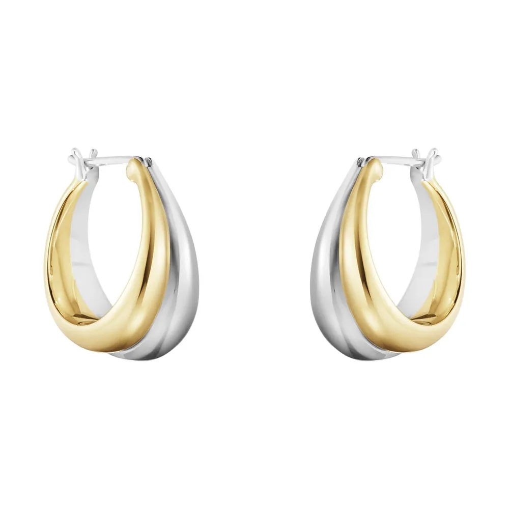 Georg Jensen 18ct Yellow Gold & Sterling Silver Curve Hoop Earrings
