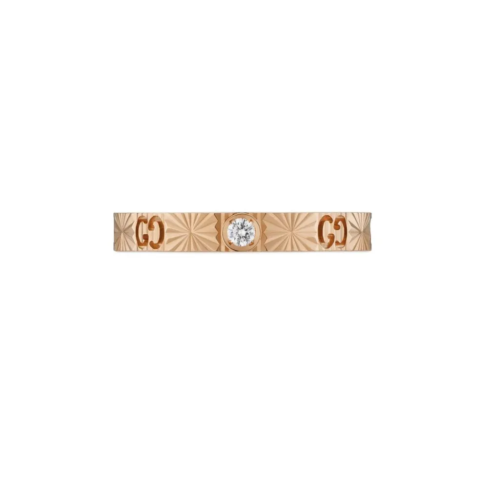 Gucci 18ct Rose Gold 0.03ct Diamond Cut Out Ring - 3mm