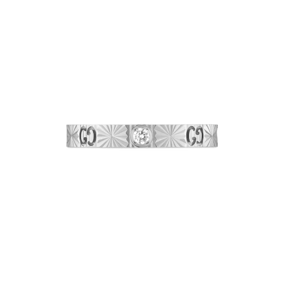 Gucci 18ct White Gold 0.03ct Diamond Cut Out Ring - 3mm