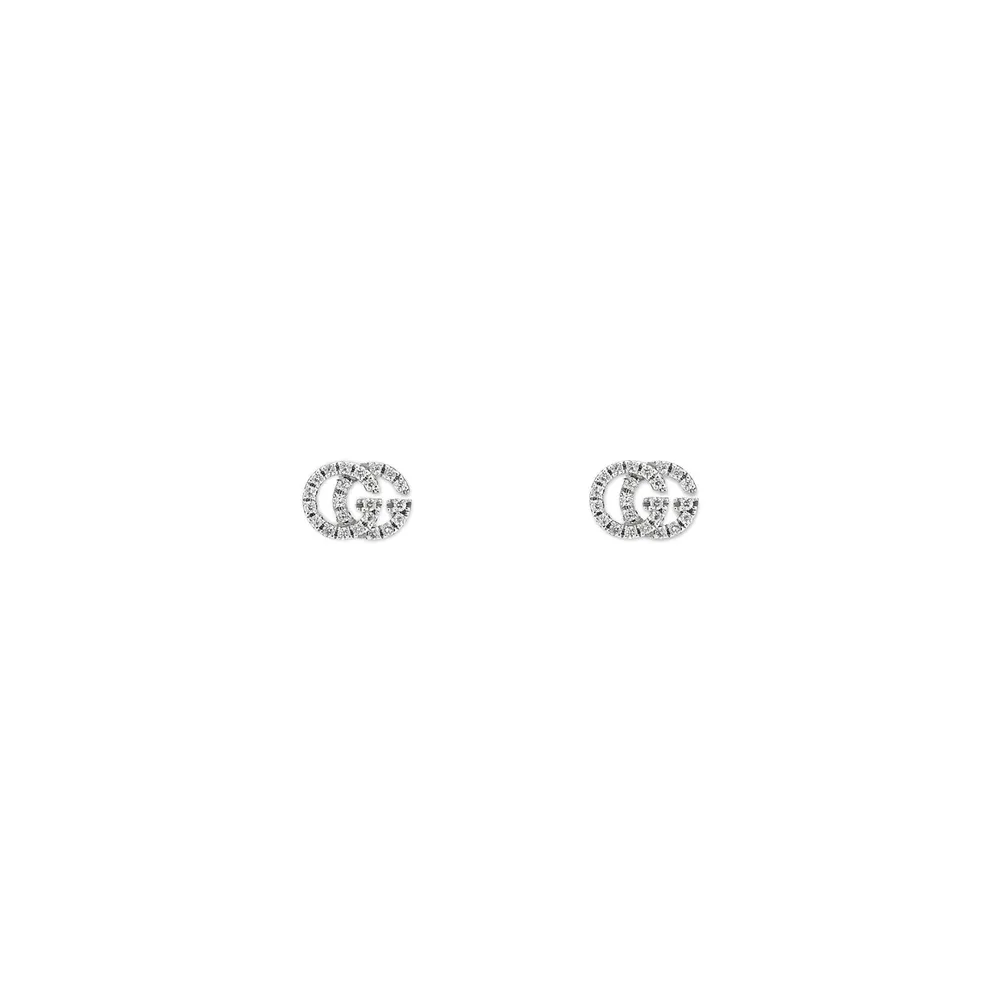 Gucci 18ct White Gold GG Running 0.10cttw Pave Diamond XS Stud Earrings