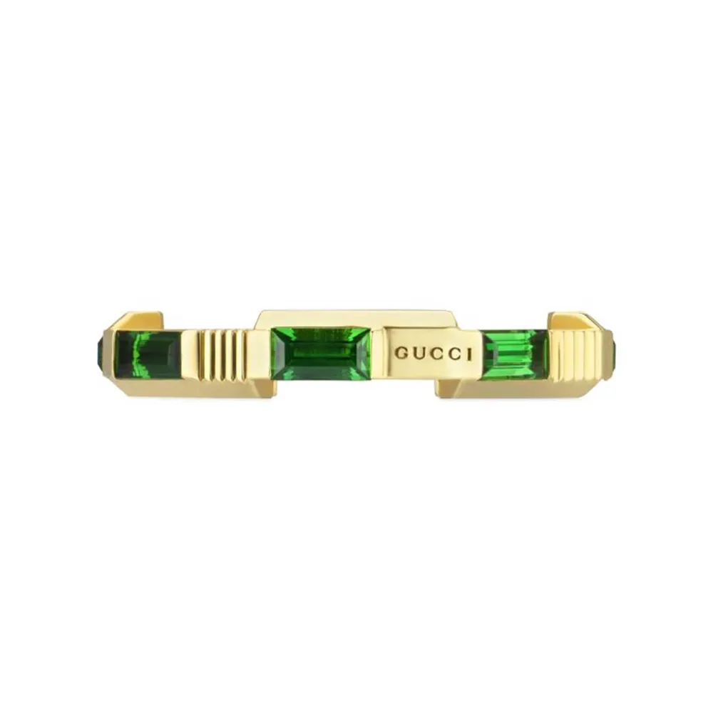 Gucci 18ct Yellow Gold Green Tourmaline Link 2 Love Ring