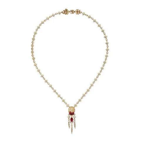 Gucci 18ct Yellow Gold Lion Head Diamond & Tourmaline Necklace
