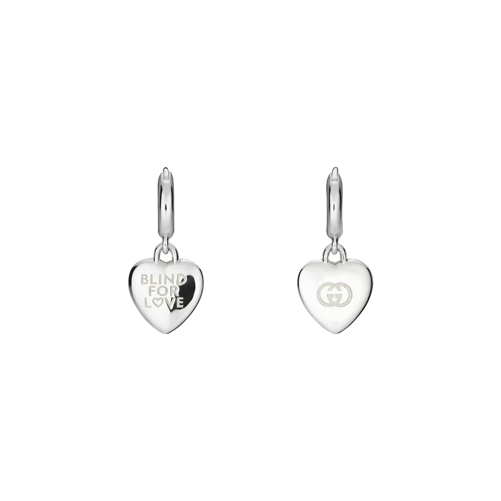 Gucci Blind For Love Sterling Silver Heart Drop Earrings