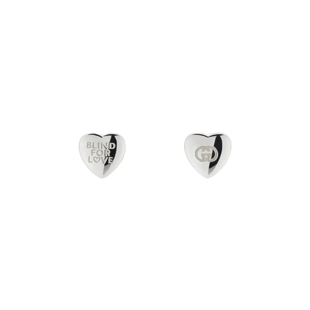 Gucci Blind For Love Sterling Silver Heart Stud Earrings