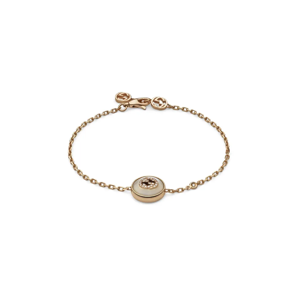 Gucci Gucci Interlocking 18ct Rose Gold Diamond & Mother Of Pearl Bracelet