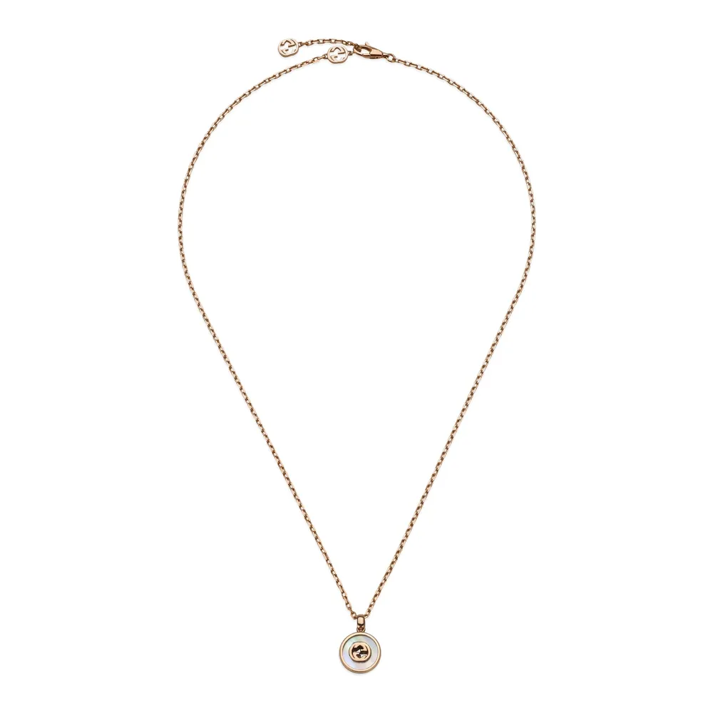 Gucci Gucci Interlocking 18ct Rose Gold Diamond & Mother Of Pearl Necklace
