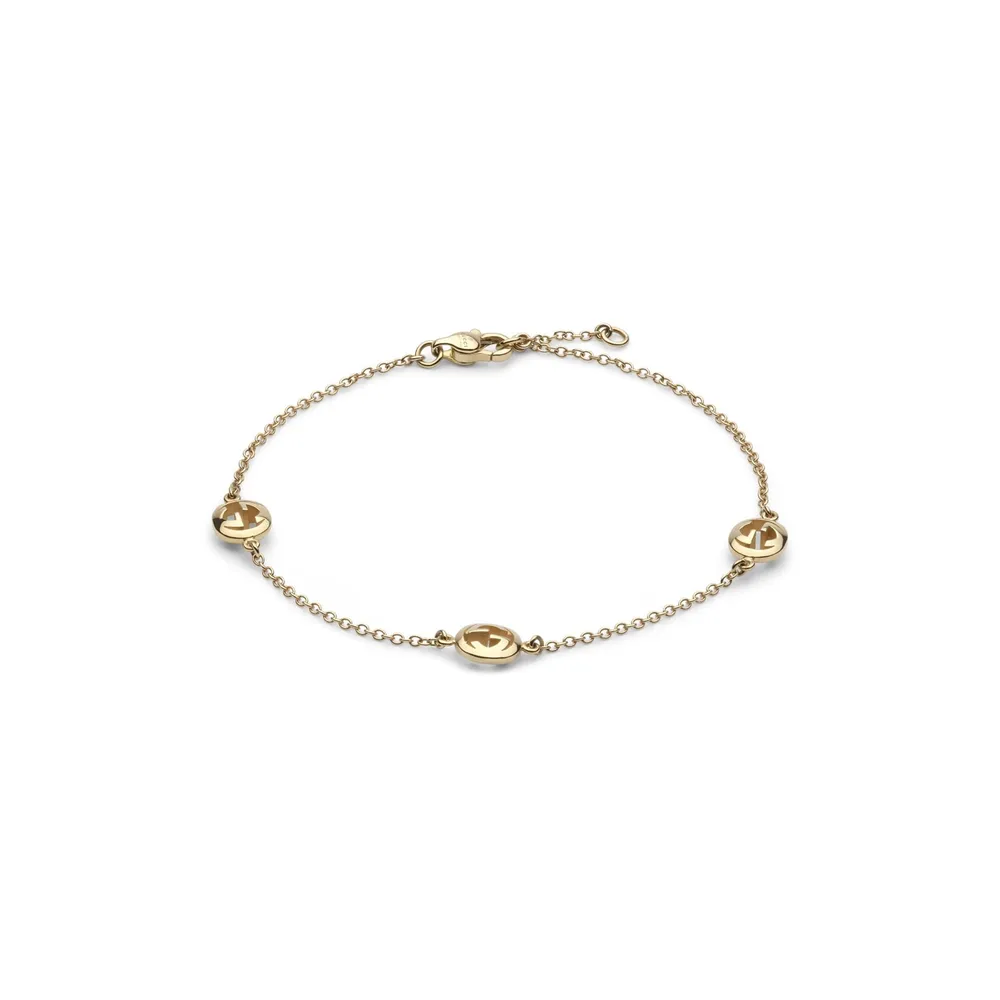 Gucci Gucci Interlocking 18ct Yellow Gold Triple Motif Chain Bracelet