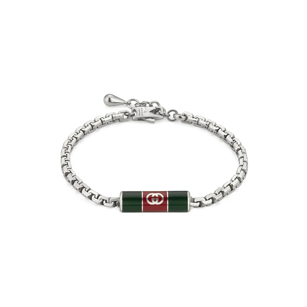 Gucci Gucci Web Sterling Silver & Enamel Bracelet