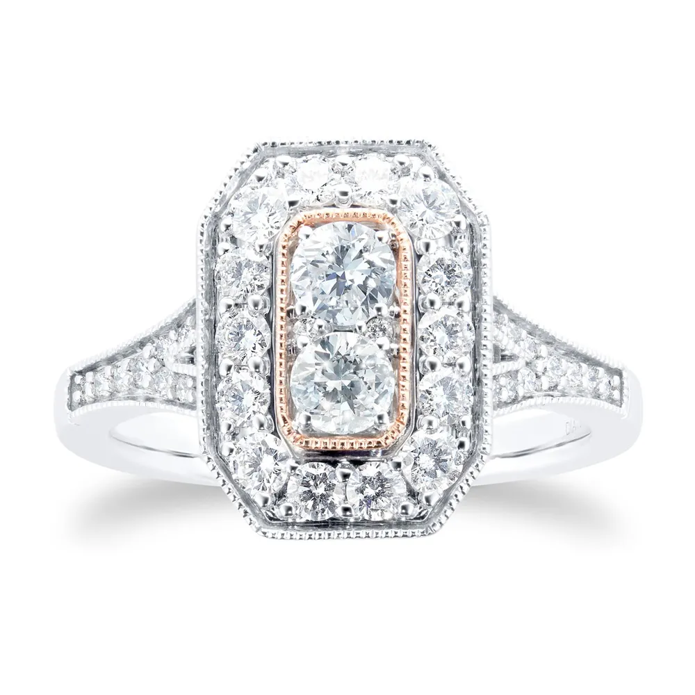 Jenny Packham 18 Carat White Gold 0.90 Carat Diamond Ring With Rose Gold Milgrain