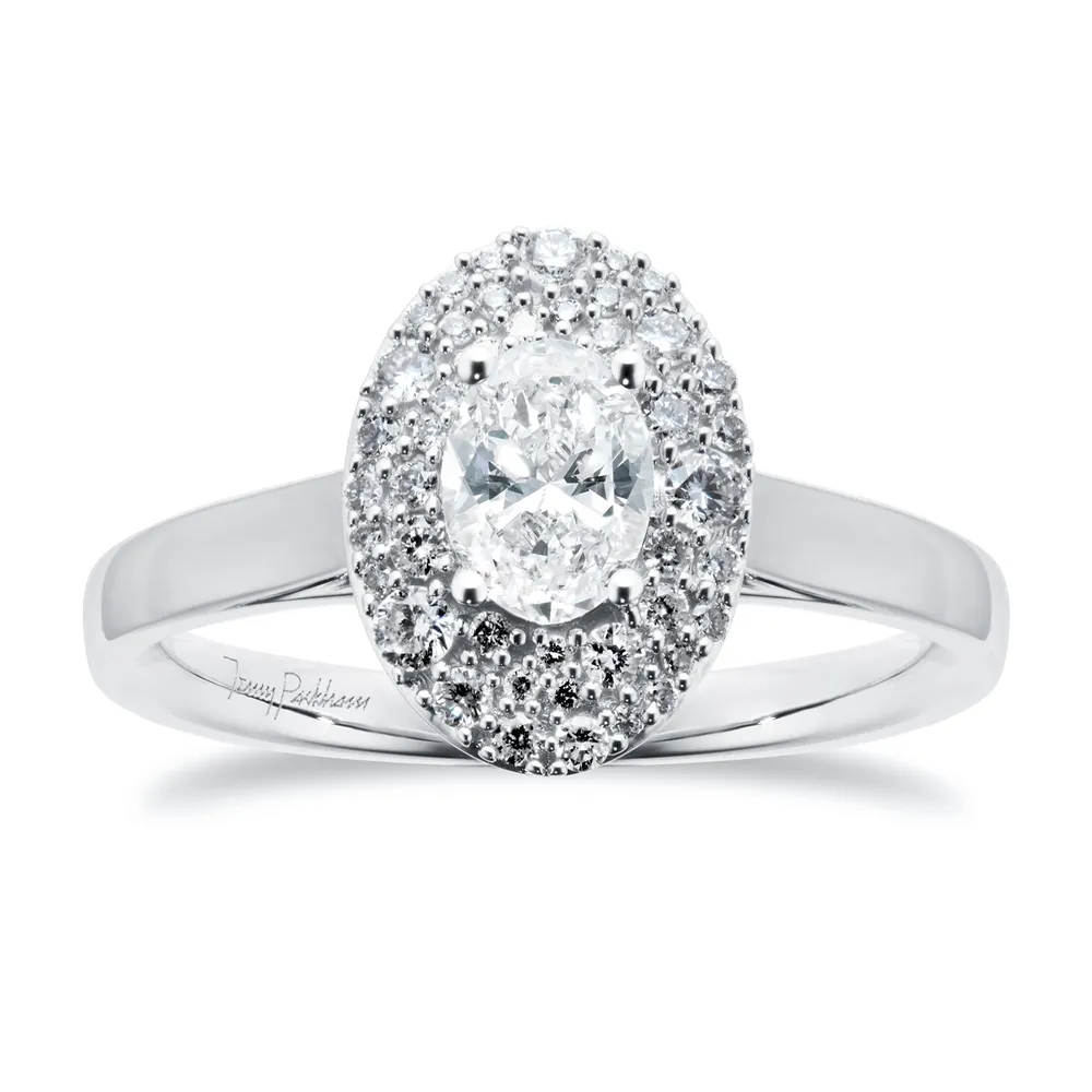 Jenny Packham 18ct White Gold 0.75cttw Oval Halo Engagement Ring