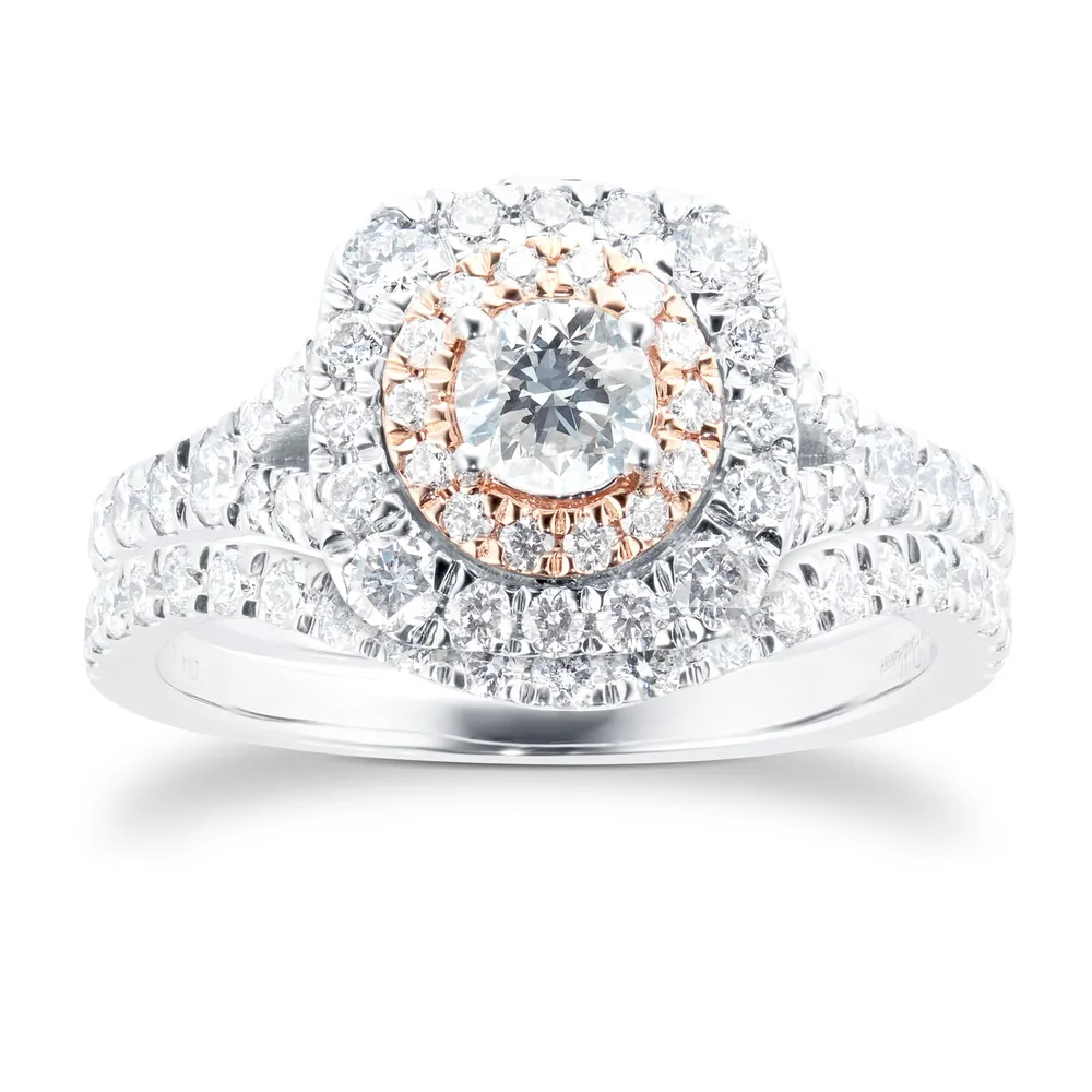 Jenny Packham Brilliant Cut 1.18 Carat Total Weight Bridal Set In 18 Carat White And Rose Gold