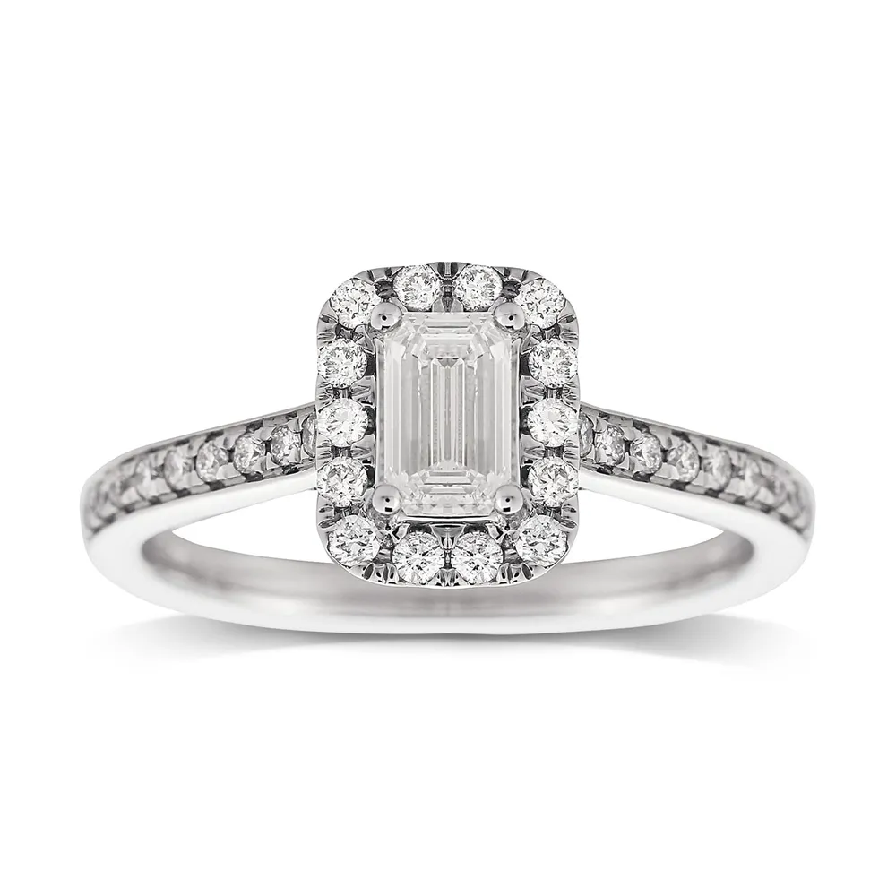Jenny Packham Emerald Cut 0.90ct Halo Diamond Ring In 18ct White Gold