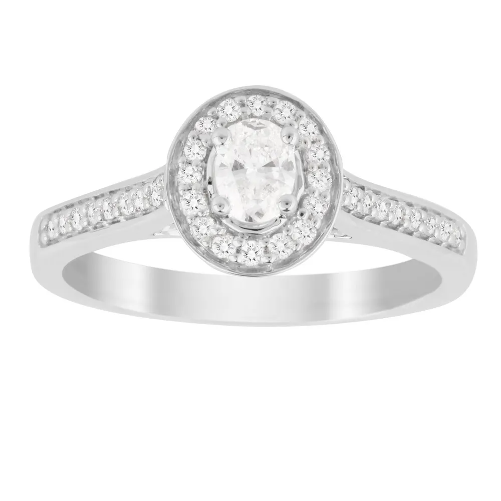 Jenny Packham Oval Cut 0.35 Carat Total Weight Halo Diamond Ring In 18 Carat White Gold