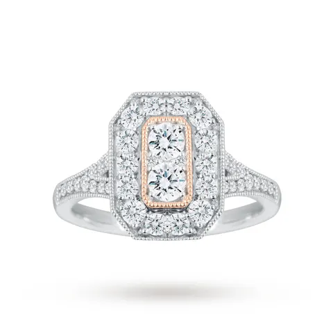 Jenny Packham Platinum 0.90 Carat Diamond Ring With Rose Gold Milgrain