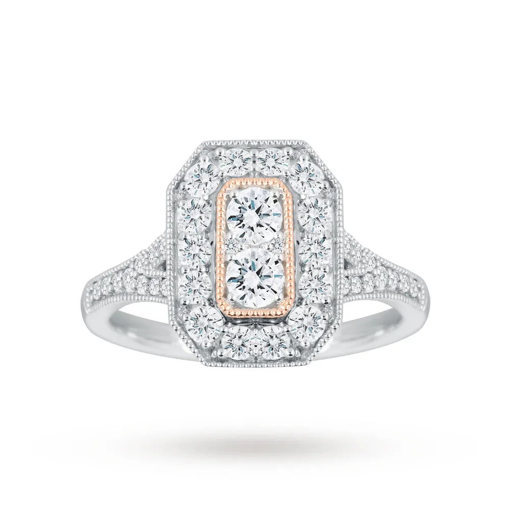 Jenny Packham Platinum 0.90 Carat Diamond Ring With Rose Gold Milgrain