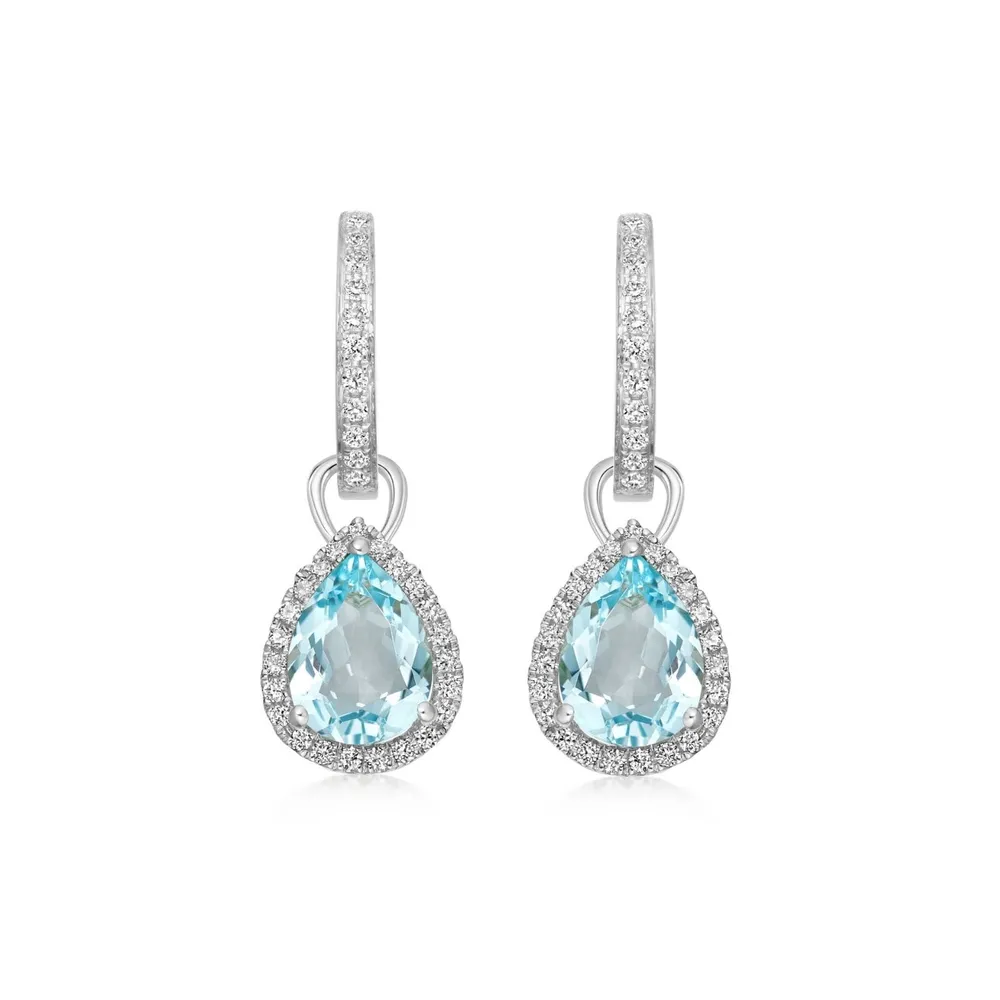 Kiki McDonough 18ct White Gold 0.28ct Diamond & Blue Topaz Drop Earrings