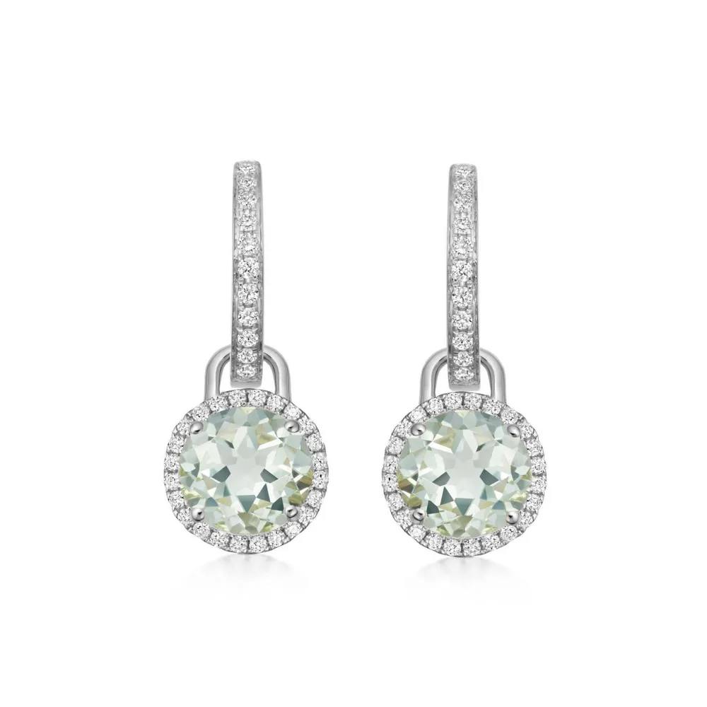 Kiki McDonough 18ct White Gold 0.32ct Diamond & Green Amethyst Drop Earrings