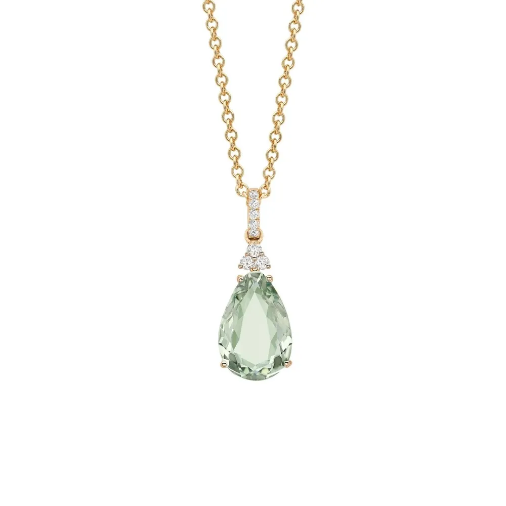 Kiki McDonough 18ct Yellow Gold 0.16ct Diamond & Green Amethyst Pendant