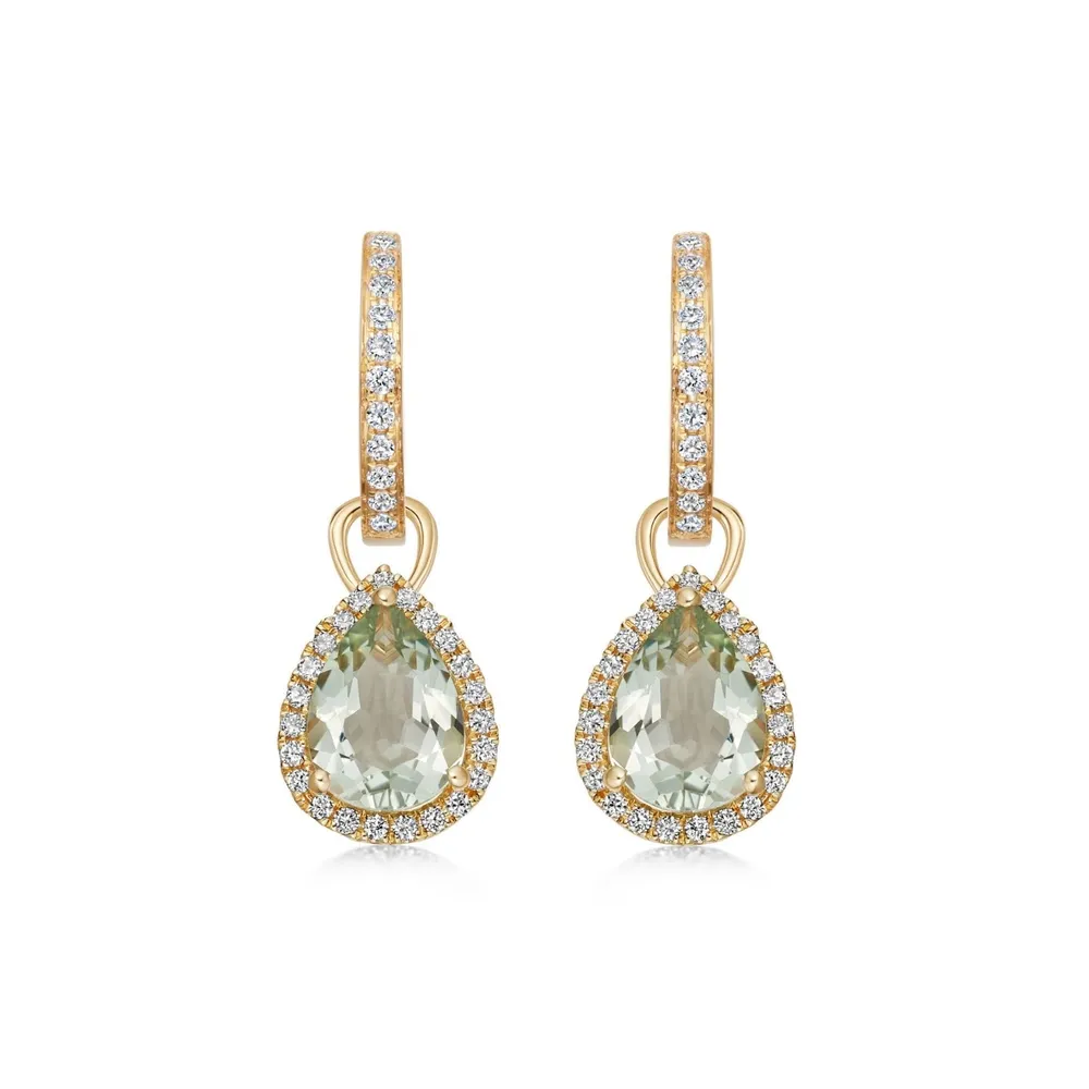 Kiki McDonough 18ct Yellow Gold 0.28ct Diamond & Green Amethyst Drop Earrings