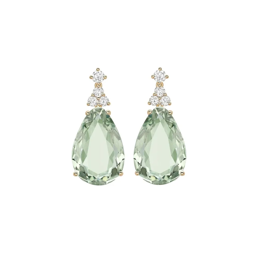 Kiki McDonough 18ct Yellow Gold 0.31ct Diamond & Green Amethyst Earrings