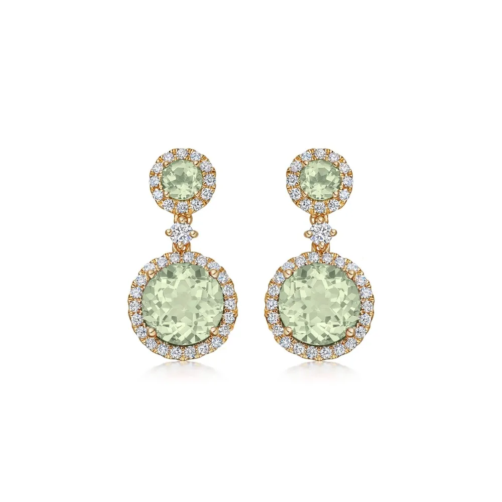 Kiki McDonough 18ct Yellow Gold 0.36ct Diamond & Green Amethyst Earrings
