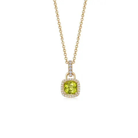 Kiki McDonough 18ct Yellow Gold Mini Cushion Peridot & 0.20ct Diamond Halo Pendant