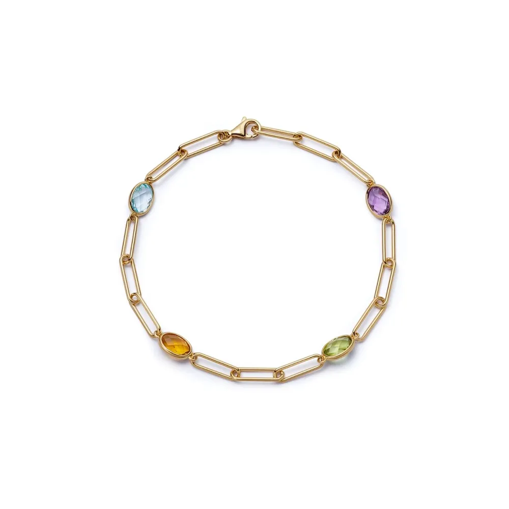 Kiki McDonough 18ct Yellow Gold Multi Gemstone Chain Bracelet
