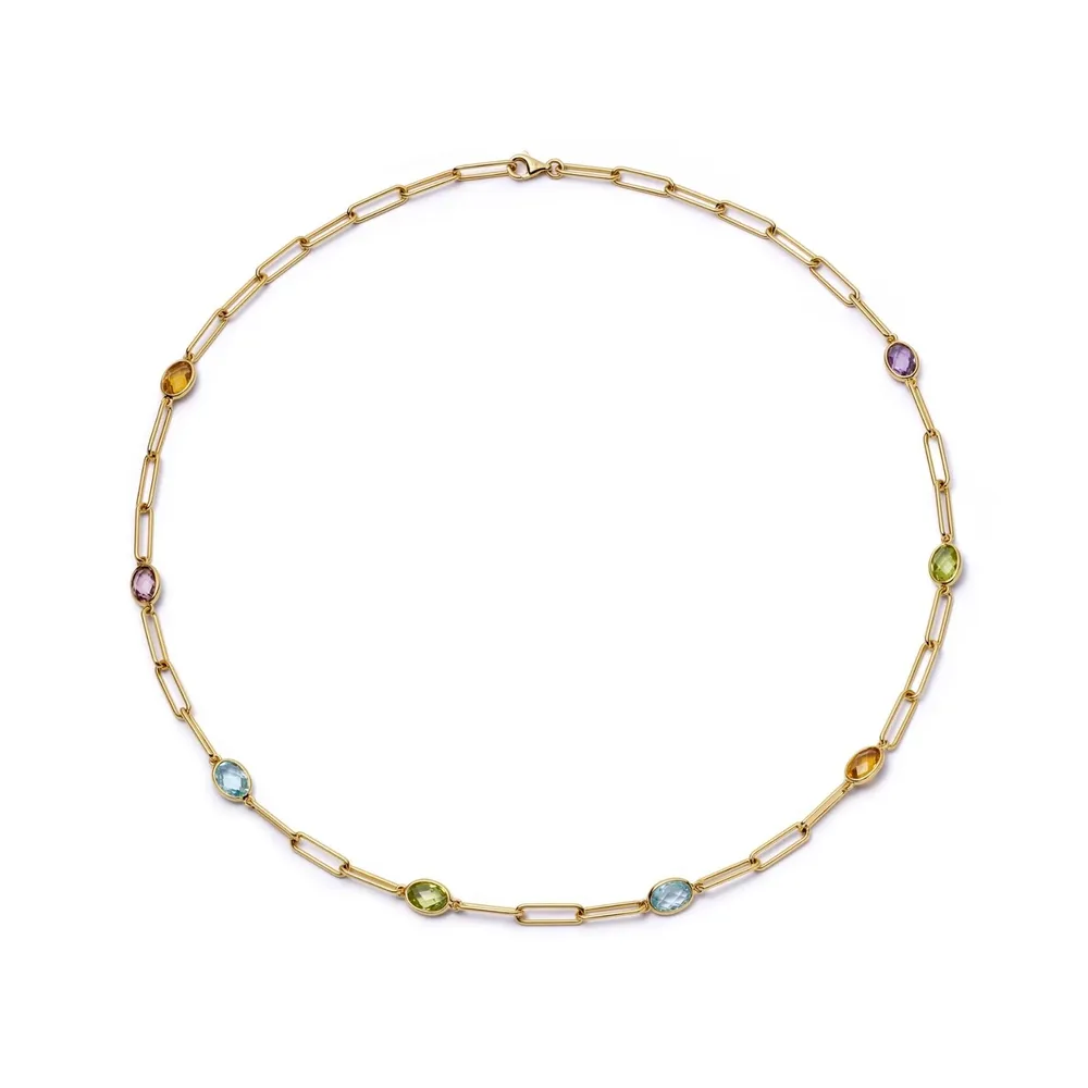 Kiki McDonough 18ct Yellow Gold Multi Gemstone Chain Necklace