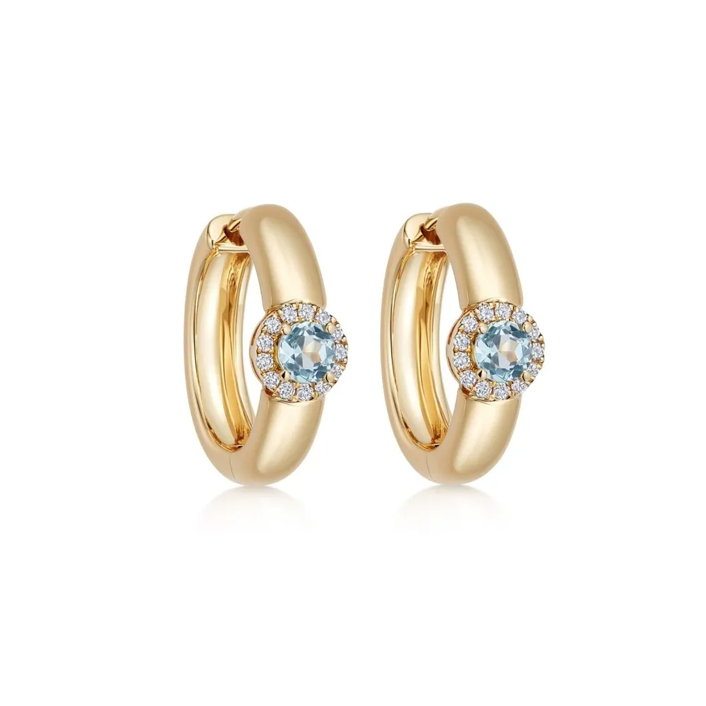 Kiki McDonough 18ct Yellow Gold Olivia 0.11cttw Diamond & Blue Topaz Hoop Earrings