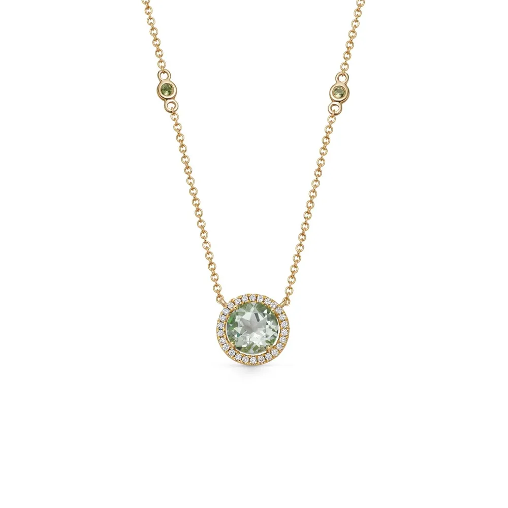 Kiki McDonough Grace 18ct Yellow Gold Green Amethyst & 0.10cttw Diamond Necklace