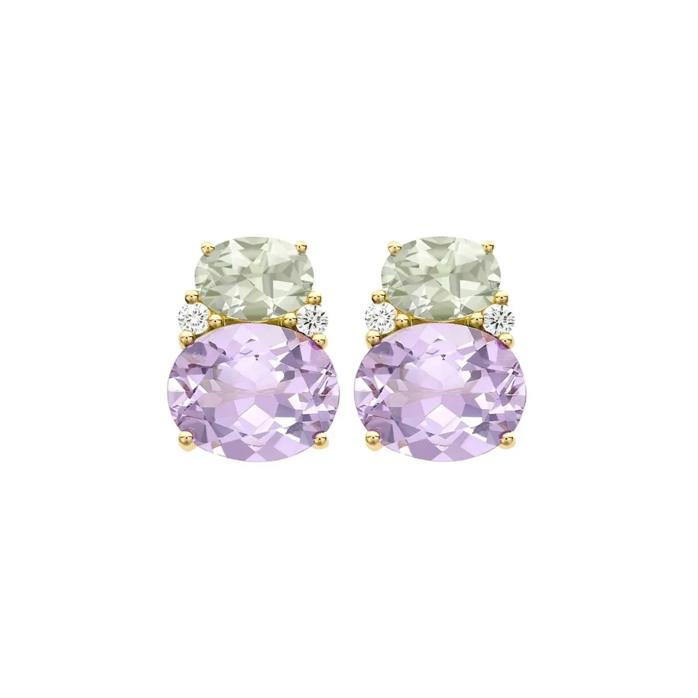 Kiki McDonough Kiki Classic 18ct Yellow Gold Lavender Amethyst, Green Amethyst & 0.12cttw Diamond Double Oval Studs