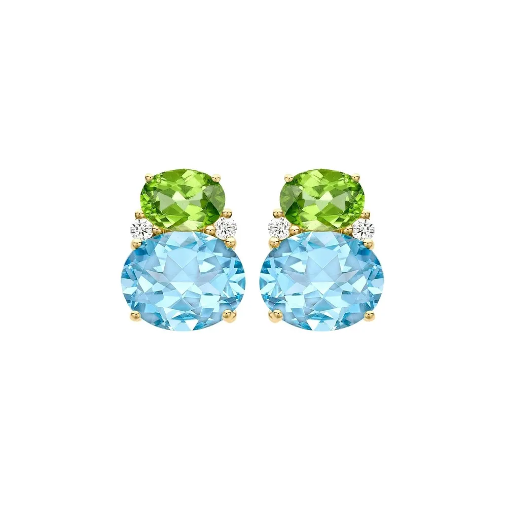 Kiki McDonough Kiki Classic 18ct Yellow Gold Peridot, Blue Topaz Double Oval & 0.12cttw Diamond Studs