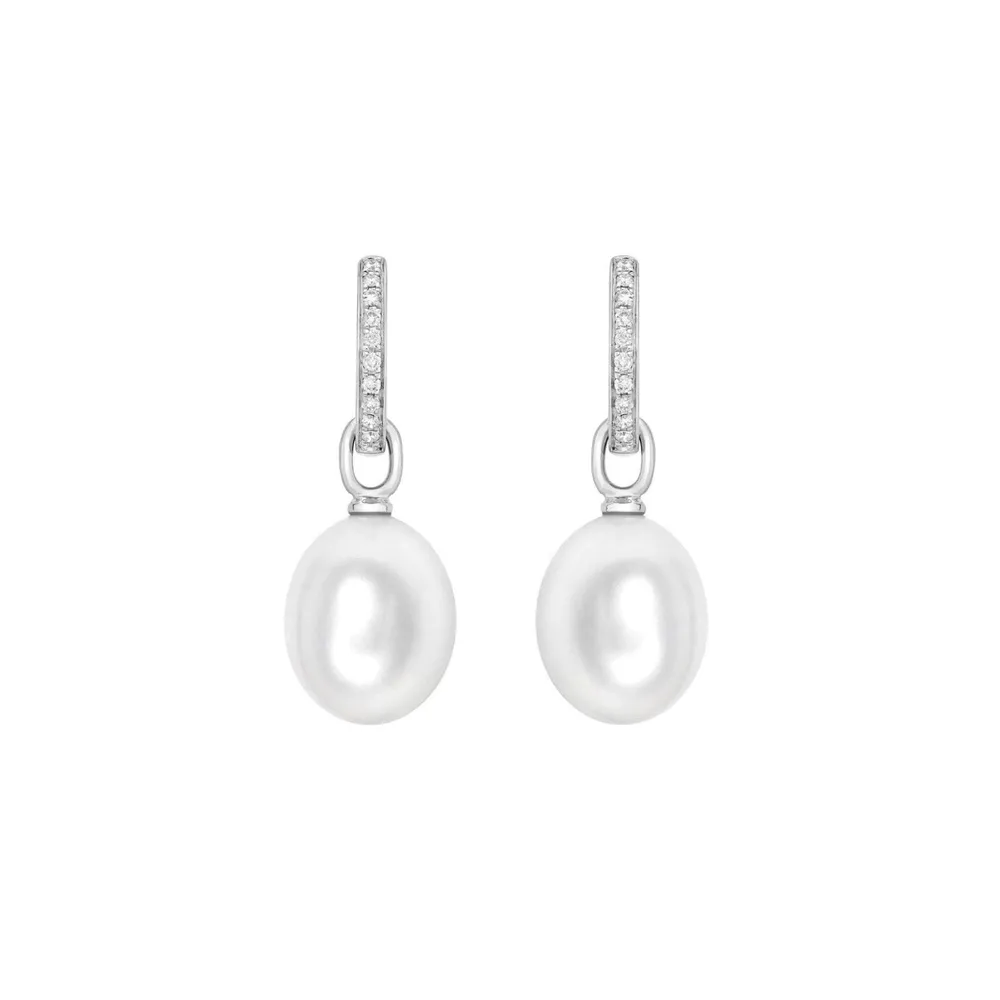 Kiki McDonough Kiki Classics 18ct White Gold, Pearl Drops With 0.12cttw Diamond Hoop Earrings