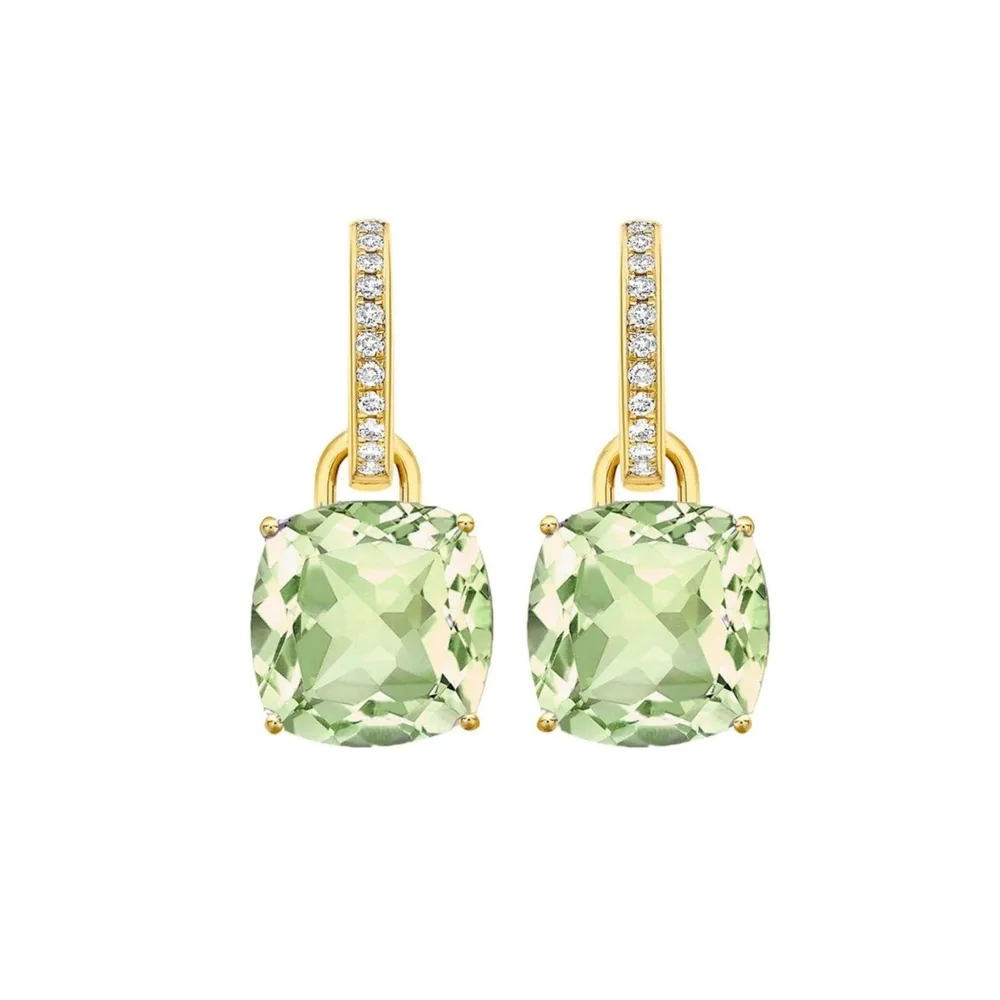 Kiki McDonough Kiki Classics 18ct Yellow Gold Cushion Cut Green Amethyst & 0.13cttw Diamond Detachable Hoop Earrings