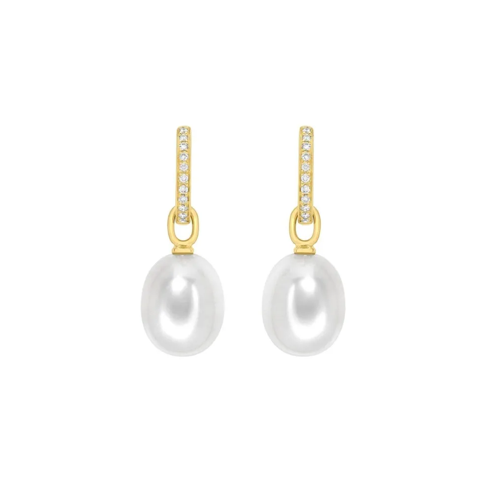 Kiki McDonough Kiki Classics 18ct Yellow Gold, Pearl Drops With 0.13cttw Diamond Hoop Earrings