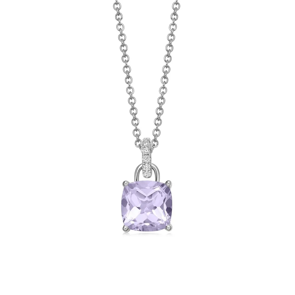 Kiki McDonough Kiki Cushion 18ct White Gold Lavender Amethyst Pendant With 0.10cttw Diamond