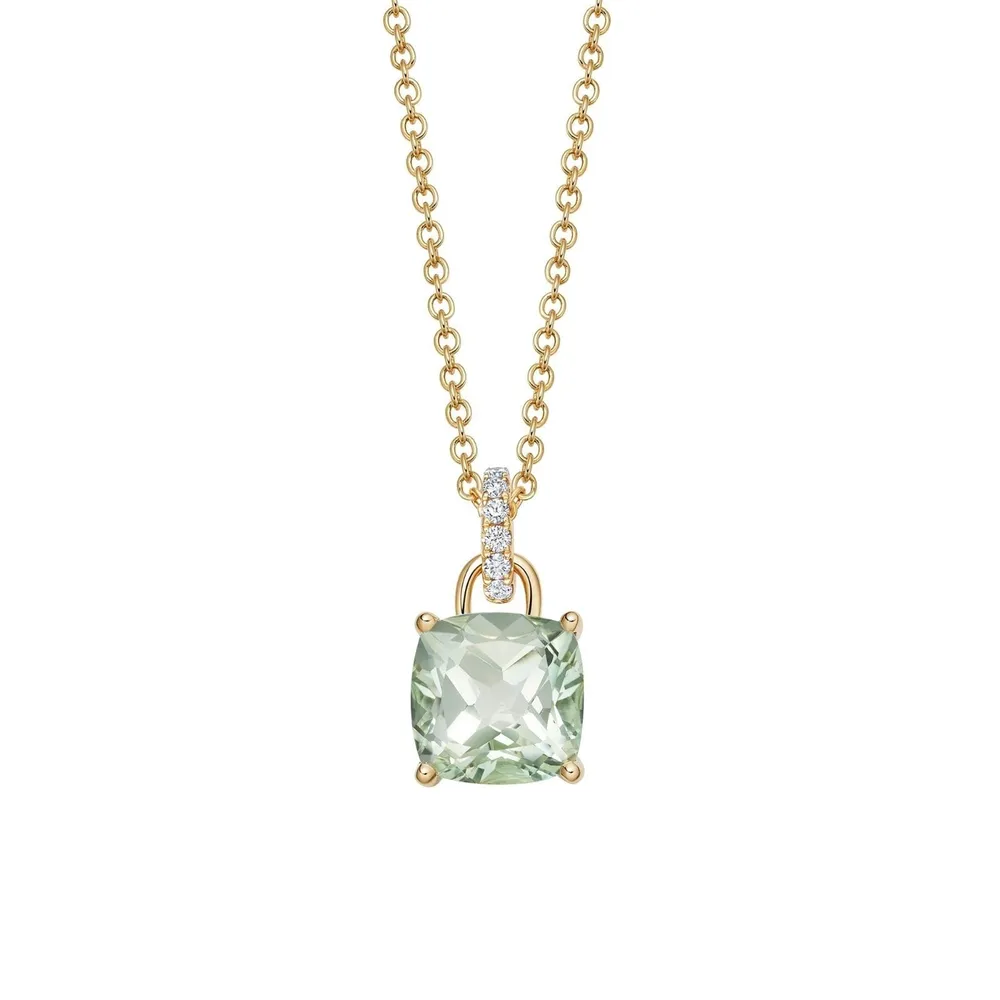 Kiki McDonough Kiki Cushion 18ct Yellow Gold, Green Amethyst Pendant With 0.10cttw Diamond Loop