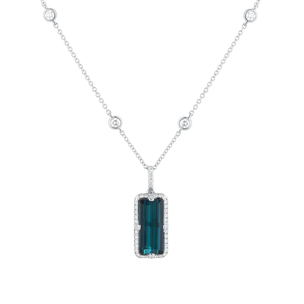 Mappin & Webb 18ct White Gold 0.30ct Diamond & 5.06cttw Green Tourmaline Pendant