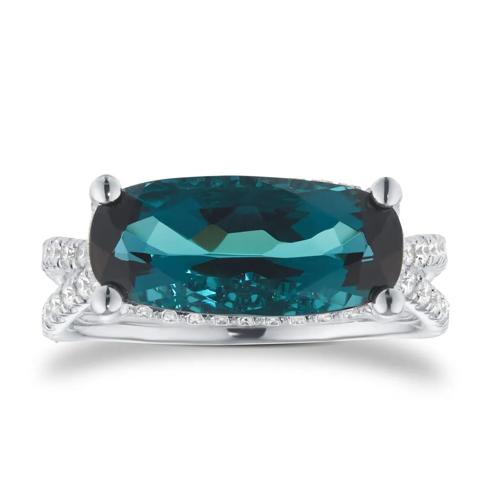Mappin & Webb 18ct White Gold 0.47cttw Diamond & 3.36cttw Green Tourmaline Ring