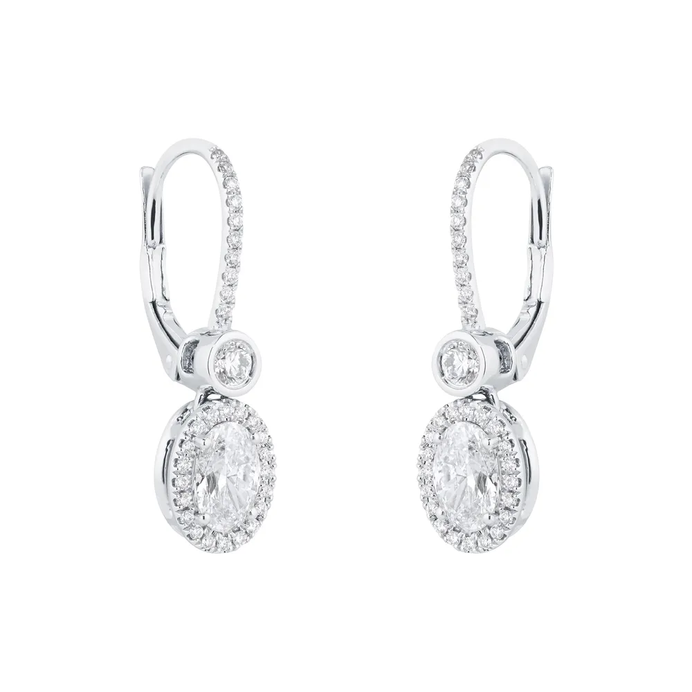 Mappin & Webb 18ct White Gold 1.74cttw Oval & Brilliant Cut Halo Drop Earrings