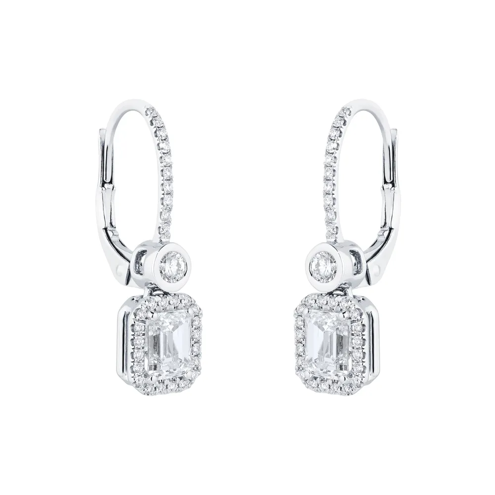 Mappin & Webb 18ct White Gold 1.84cttw Emerald Cut and Brilliant Cut Drop Earrings