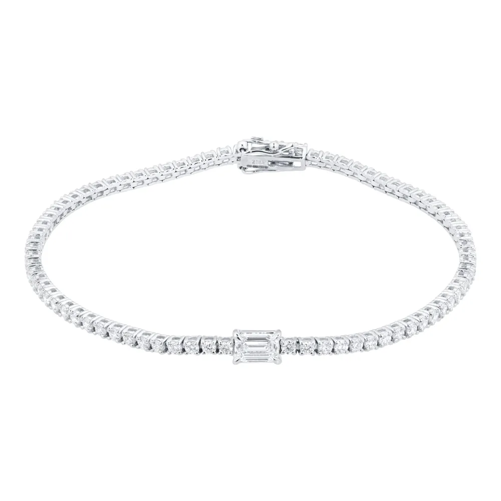 Mappin & Webb 18ct White Gold 2.70cttw Emerald Cut Diamond Bracelet