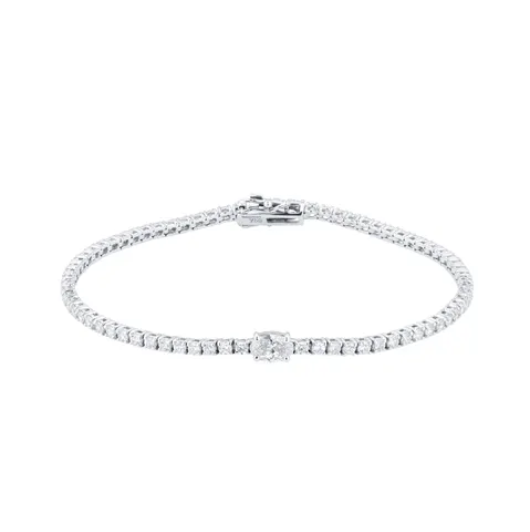 Mappin & Webb 18ct White Gold 2.90cttw Oval Cut Diamond Tennis Bracelet