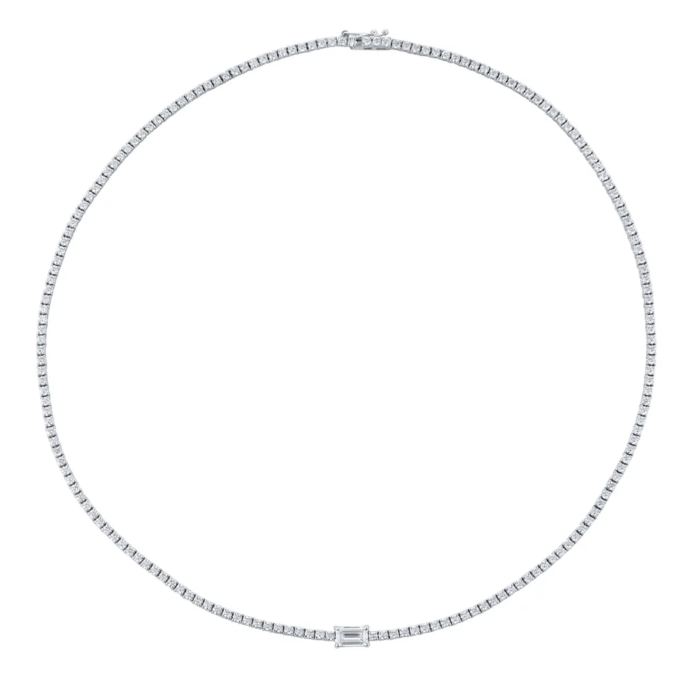 Mappin & Webb 18ct White Gold 5.70cttw Emerald Cut Tennis Necklace