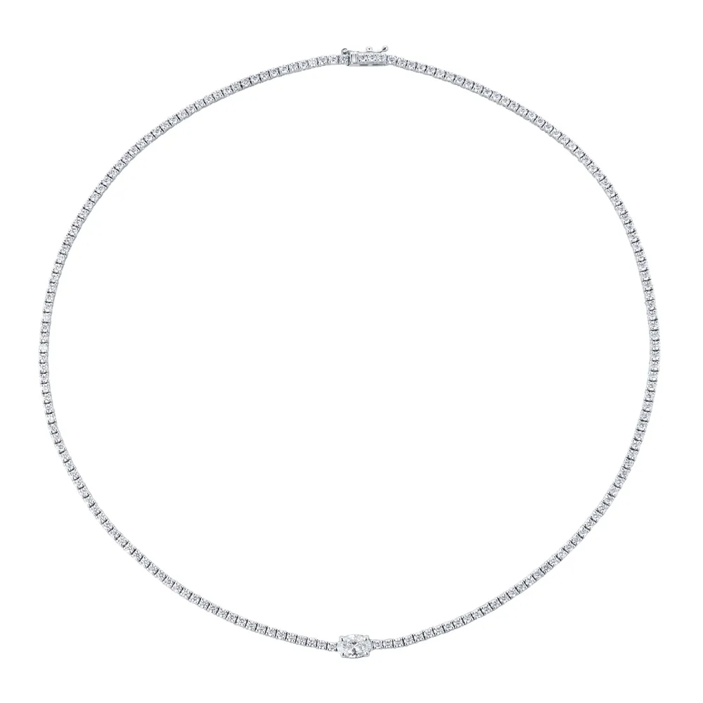 Mappin & Webb 18ct White Gold 5.75cttw Oval Cut Diamond Tennis Necklace